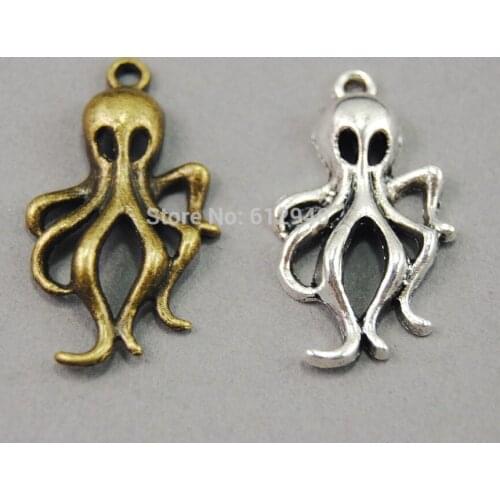 20pcs/lots 18x32mm 2 Colors Octopus Pendants Sea Jewelry Making Charms Pendants Findings A729/A215