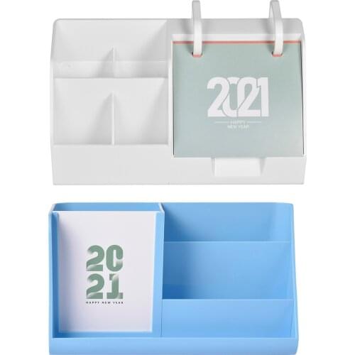 2021 Plastic Desk Calendar Multifunctional Desktop Organizer Pen Holder Storage Rack Desktop Decoration everywhere
