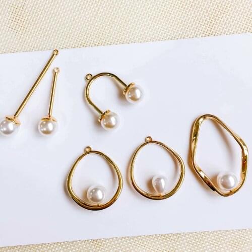 KC Gold Color Plated Pearl Eardrop Accessories for Women Girl Earring Jewelry Component Diy Handmade Material 6pcs