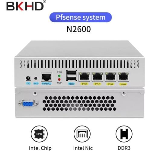 BKHD Firewall Mikrotik Pfsense VPN Network Security Appliance Router PC Intel Atom N2600,(4LAN/2USB2.0/1COM/1VGA)