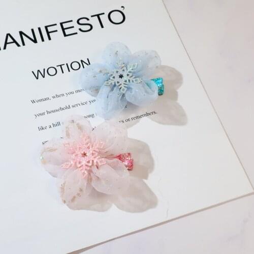 Boutique 10pcs Fashion Glitter Star Snowflake Floral Hairpins Tulle Flower Barrettes Princess Headwear Girls Hair Accessories