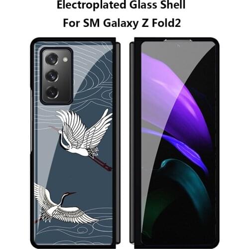 Glass Phone Cover For Samsung Galaxy Z Fold2 5G Case Plating Chinese Painting New Fashion Light Thin Shockproof Protective Funda