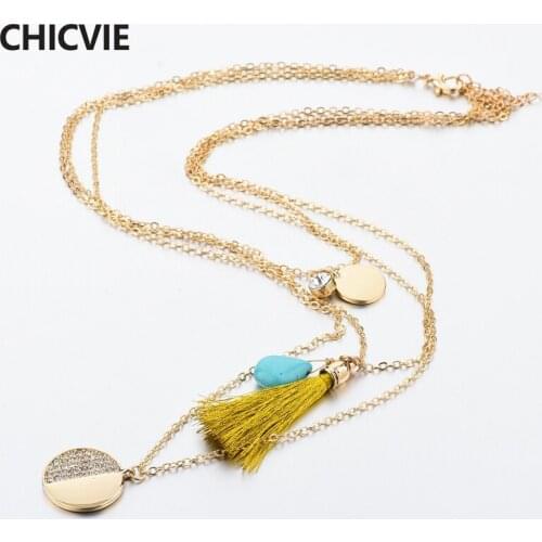 CHICVIE 2017 New Necklace Multilayer Necklaces & Pendants Choker tassel Woman Super Jewelry SNE160058