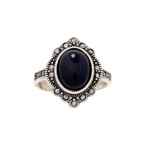 Silver Ring 925 VINTAGE NATURAL stone ONIX silver plated brand OSNOR
