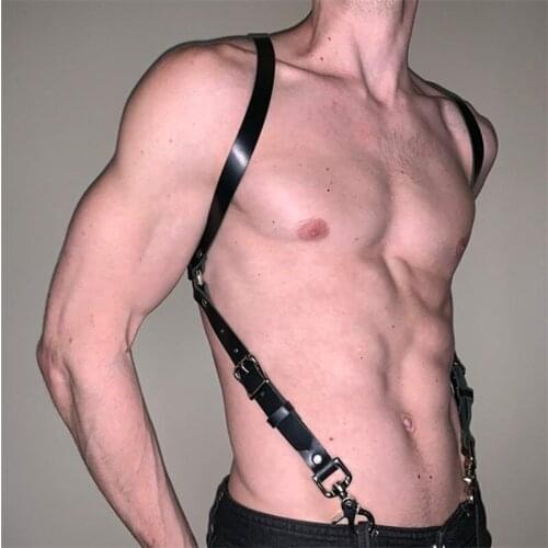 Leather Fetish Men Gay Sexual Chest Harness Belts BDSM Body Bondage Cage Men Harness Strap Rave Gay Clothing for Adult Sex Games