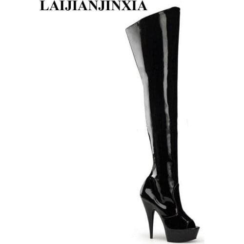 LAIJIANJINXIA Ladies shoes Spring/Autumn women sexy Nightclub peep toe Boots 5 Platform 15cm Thin Heels woman Dance Shoes A-019