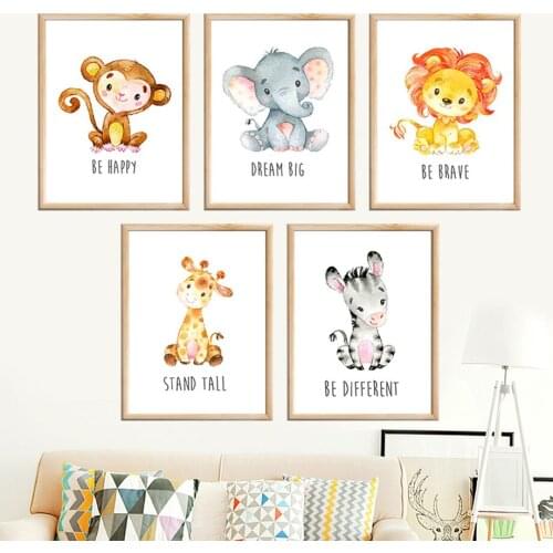 Cute Monkey Elephant Lion Giraffe Zebra Wall Art Canvas Painting Nordic Posters And Prints Wall Pictures Kids Room Nursery Decor
