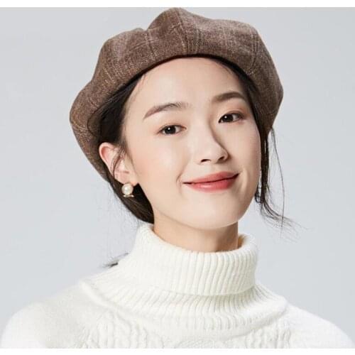 DYLAOPAN Fashion wool Women Beret Autumn Winter Octagonal Cap Hats Stylish Artist Painter Newsboy Caps Black Grey Beret Hats