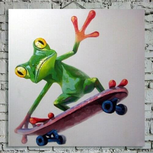 Cartoon Oil Painting on Canvas Abstract Animal Wall Art picture for Home Decoration Hand-painted Sport Frogs painting canvas