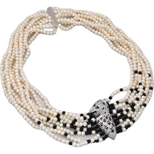 GG Jewelry 9Strands 18''-22'' White Pearl Onyx Necklace CZ Connector
