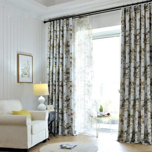 New Arrival Pastoral Fresh Three Season Leaves Printed Cloth Curtain Polyester Blockout Cloth Curtain for Living Room