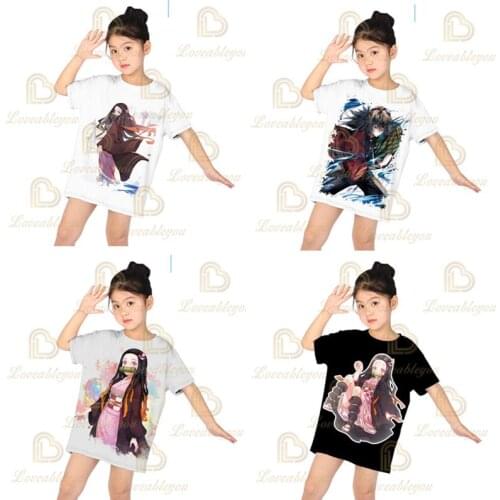3-15 Years Kamado Tanjirou Nezuko T-shirt Cosplay Costume Tomioka Giyuu T Shirt Agatsuma Zenitsu Girls Tees Dress