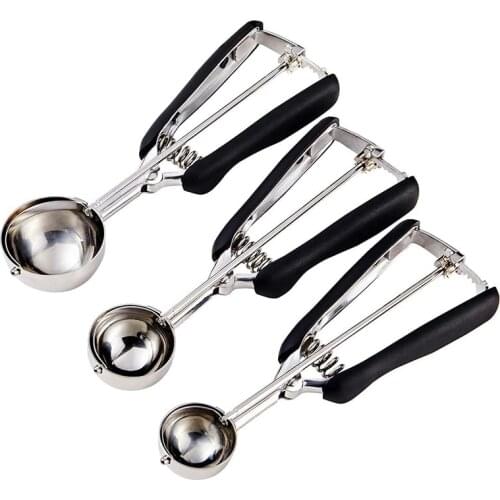 Ice Cream Scoops Set of 3, Cookie Scoop for Baking Stainless Steel with Anti Slip Rubber Grip, Cookie Dough Scooper
