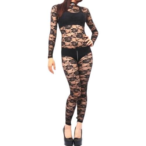 See Through Transparent Zipper Open Crotch Bodysuit Tights Lace Bodystocking Sexy Hot Erotic Lingerie Bodycon Jumpsuit Clubwear