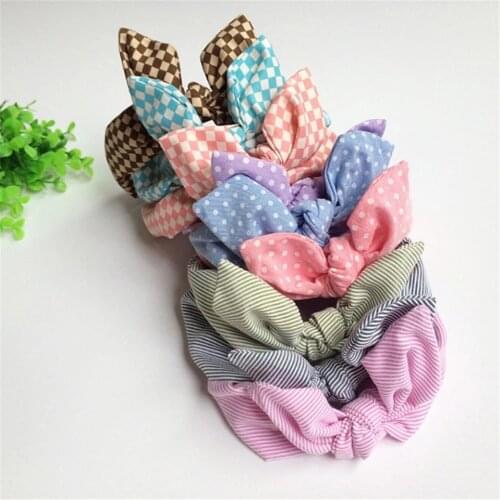 Retro Girls Bandana Rabbit Ear Headband Leopard Striped Plaid Hair Bands Bowknot Elastic Iron Wire Hairband Floral Scrunchie Hot