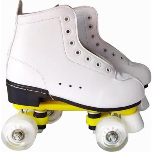 Japy Artificial Leather Roller Skates White Double Line Skates Men Adult Two Line Skating Shoes Patines With Black PU 4 Wheels