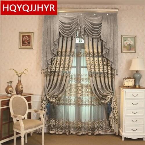 American gray style luxury jacquard Blackout curtains for Living Room with high-grade embroidery Voile Curtain for Bedroom
