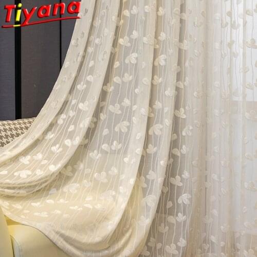 White Leaf Jacquard Curtains for Living Room Modern Semi-Blackout 3D Leaves Tulle Window Drapes for Bedroom Lace Yarn#VT