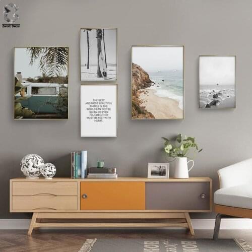 Scandinavian Travel Seascape Beach Canvas Wall Art Poster Bus Quotes Nordic Print Painting Nature Pictures Modern Home Decor