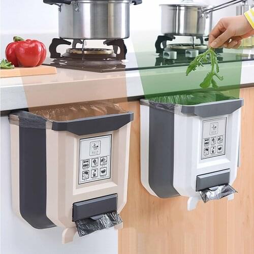 Folding Trash Can Dustbin Wall-Mounted Cabinet Door Garbage Bin Car Recycle Waste Storage Toilet Kitchen Garbage Bag Storage Box