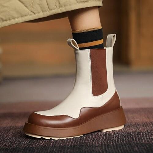 TASSLYNN 2022 Punk Shoe for Women Genuine Leather Martin Boots Square Heel Winter Round Toe Women Platform Boots Gothic Shoes