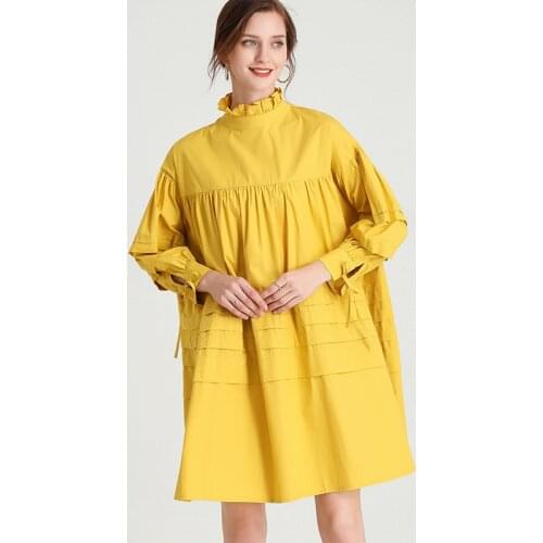 European And American Style Spring New Plus Size Womens Casual Palace French MIDI Dress Long Sleeve High Neck Elegant Dress