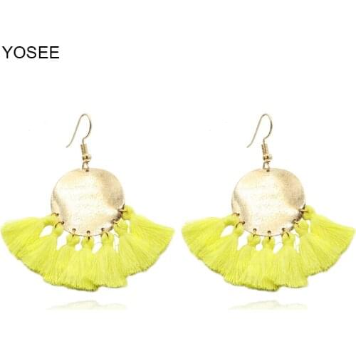 Drop Earrings for Women Bohemian Brand Statement Tassel Earrings Gold Color Round Wedding Long Fringed Earrings Jewelry Gift