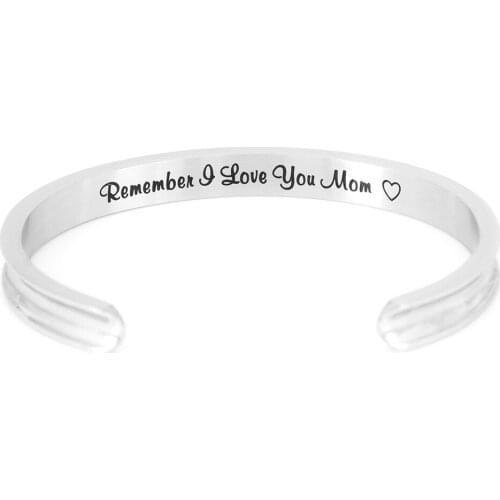 Mesinya 316L Stainless Steel Womans Inspirational Letters Message Cuff Opening Fashion Bracelets Bangle Love you Mom Bangle