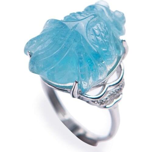 Natural Adjustable Blue Ocean Crystal Ring Goldfish Shaped 925 Sterling Silver Women Ring Adjustable Size Crystal Ring Popular