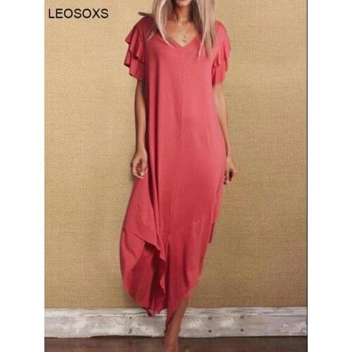 Summer Womens Dress 2021 New Splicing Solid Color Irregular V-neck Sexy Dress Temperament Casual Loose Long Dress