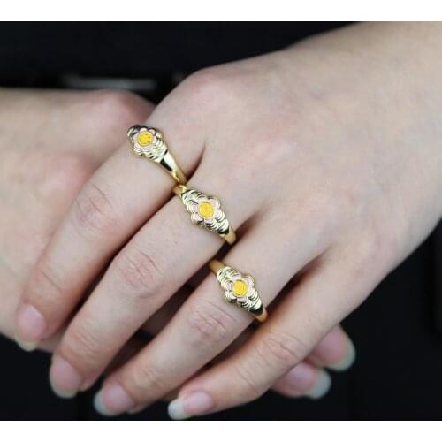 Gold Color Pink Yellow Enamel Smile Smiley Happy Face Fashion Women Lady Finger Ring