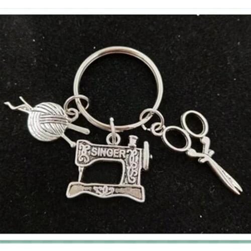 1PCS Vintage Silver SEWING AND KNITTING Theme Cluster Bag Dangle Pendant Keychai