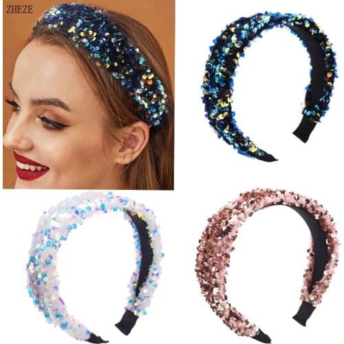 1PC Girls Shiny New Design Glitter Reversible Sequins Fashion Headband Mermaid Head Bands for Women Daily Party Hair Accessories