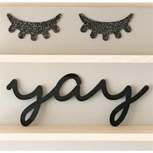 2Pcs Acrylic 3D Eyelash Wooden Eyelash Wall Sticker For Nursery Kids Room Selfadhesive Background DIY Home Decoration 15*7cm
