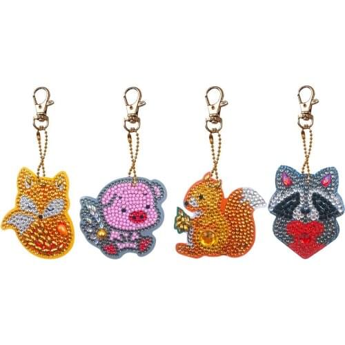 3/4pcs DIY Animals Full Drill Special Shaped Diamond Painting Keychains Squirrel Cross Stitch Embroidery Women Bag Key Chain