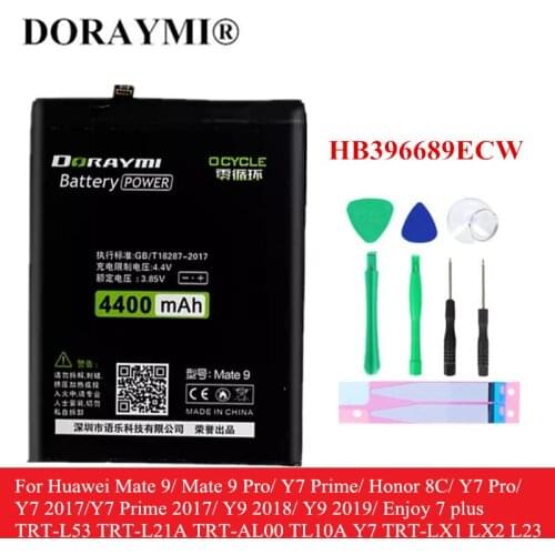 DORAYMI HB396689ECW Battery for Huawei Mate 9 Y7 Pro Prime Y9 2019 Enjoy 7plus TRT-L53 LX1 L23 Honor 8C Y7 2017 Batterie 4400mAh