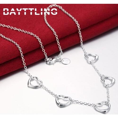 BAYTTLING New 925 Sterling Silver 18 Inch 5 Heart Pendant Link Chain Necklace For Woman Fashion Wedding Statement Jewelry Gift
