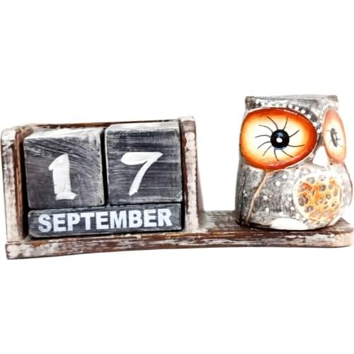 Endless Desk Calendar with Wooden Authentic Decorative Owl