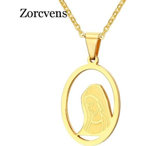 ZORCVENS Virgin Mary Necklace Pendant Christmas Gift Gold Color Christlicher Cross Medallion Women Christian Jewelry