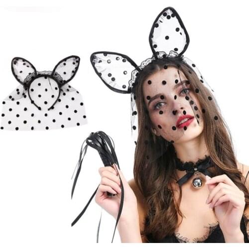 Cosroom Sweet Cat Ears Women Headband Big Dot Veil Sexy Bunny Girls Cosplay Headpiece for Women Masquerade Halloween Masks