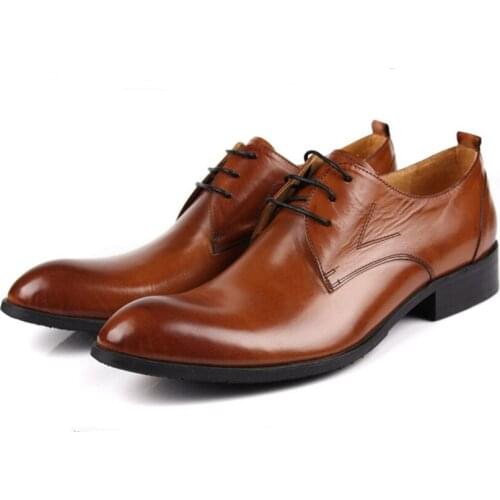 Large Size EUR45 Black / Brown / Tan Business Shoes Genuine Leather Pointed Toe Dress Shoes Mens Wedding Shoes