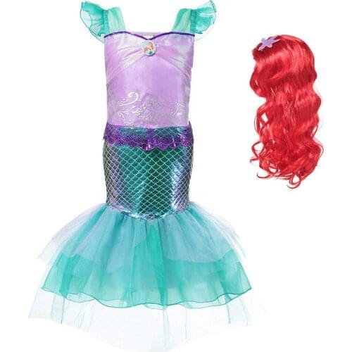 Girl Princess Little Mermaid Ariel Dress Kids Halloween Fancy Costume Children Carnival Birthday Party Clothes Summer Dress Up