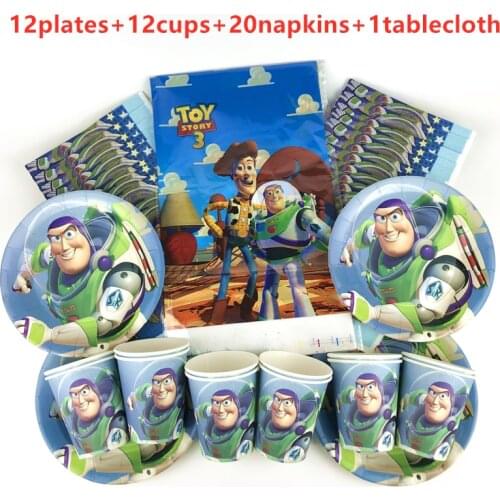 Disney Toy Story Theme 45pcs Birthday Party decoration Paper Cup Plate Napkin Tablecloth Baby shower Tableware Sets Supplies