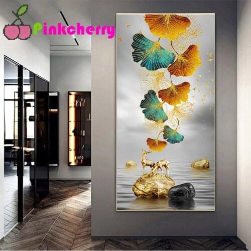 Ginkgo biloba 5d Diy diamond painting stitch modern Wall artwork,mosaic 5d abstract golden deer diamond embroidery k1182