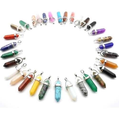 Hot Hexagon Prism Natural Stone Pendant Point Chakra Healing Crystal Charms Jewelry Fit for DIY Necklace Earrings
