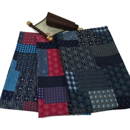 Cotton and linen Red Blue Check Floral Patchwork Style Printed Ethnic Fabrics for DIY Handwork Home Decor Tablecloth Cushions