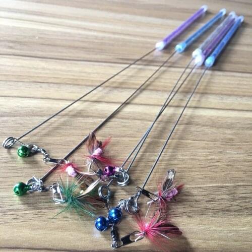 Interactive Cat Feather Toy Kitten Feather Teaser Wand Retractable Cat Feather Stick With Bell Catcher Product For Cats Supplies