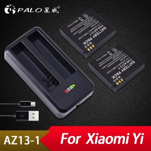 Palo 2Pcs Battery Pack AZ13-1+USB Charger Dual Charging Adapter for Xiaomi Yi Xiaoyi Sport Action Camera Xiao Yi Accessories