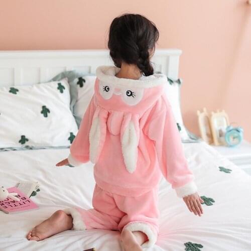 Girls thick pajamas clothing sets children cotton soft cute sleepwear suits for baby girl kids cartoon warn velvet coat pants