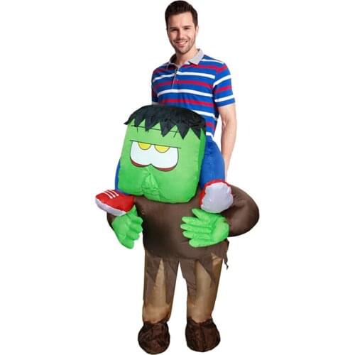 Halloween Spoof Cosplay Costumes Ride on Big Green Head Frankenstein Monster Walking Inflatable Costume Air Blow Up Suit
